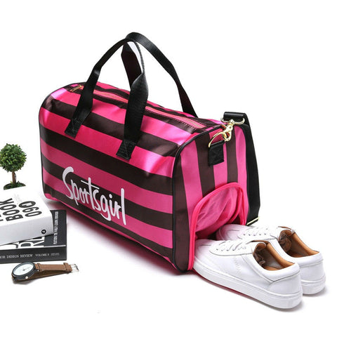 Stripe Side Shoe Pocket Duffel Bag