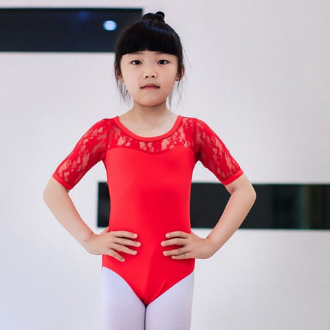 Floral Lace Half Sleeve Gymnastics Leotard