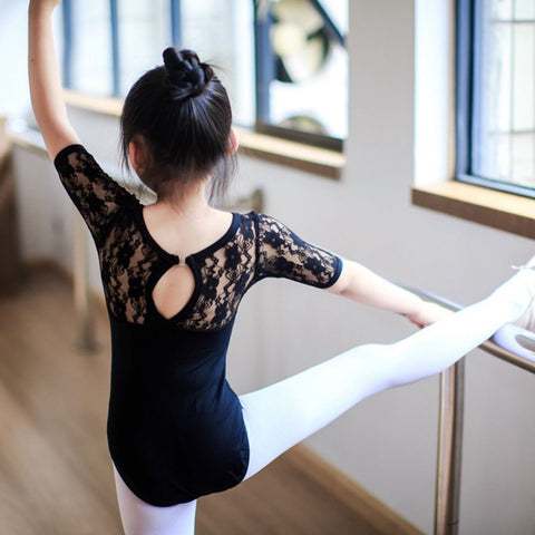 Floral Lace Half Sleeve Gymnastics Leotard