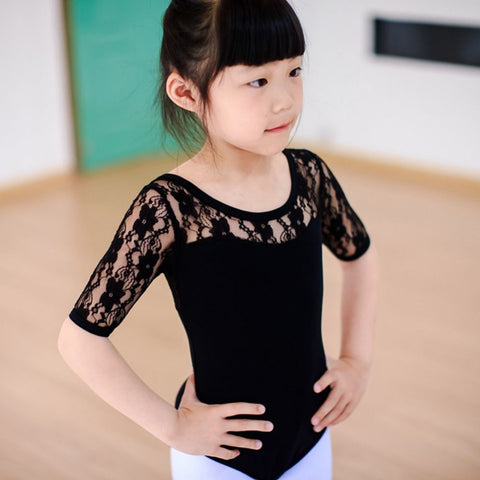 Floral Lace Half Sleeve Gymnastics Leotard