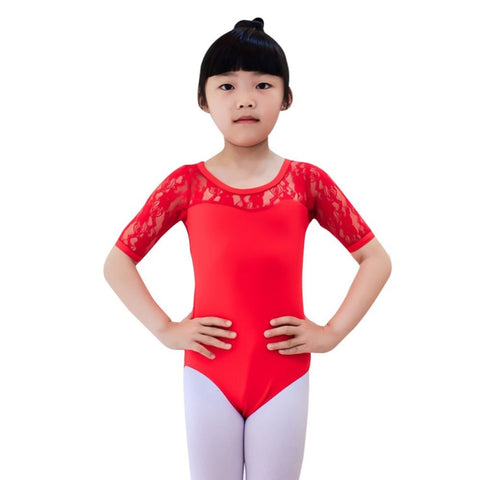 Floral Lace Half Sleeve Gymnastics Leotard