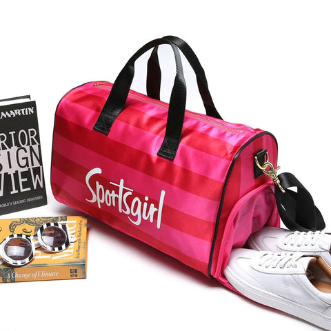 Stripe Side Shoe Pocket Duffel Bag