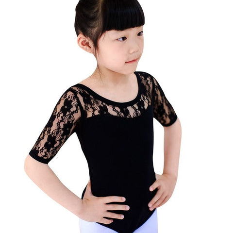 Floral Lace Half Sleeve Gymnastics Leotard