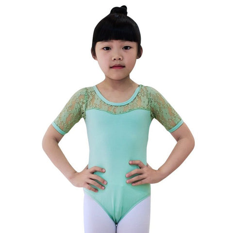 Floral Lace Half Sleeve Gymnastics Leotard