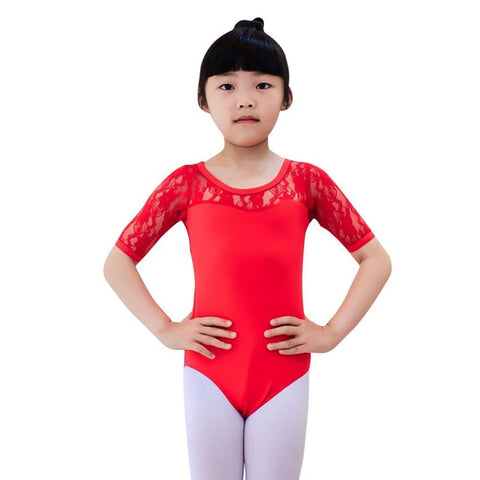 Floral Lace Half Sleeve Gymnastics Leotard